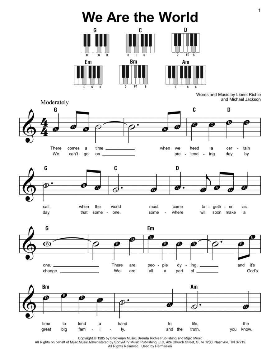 We Are The World We Are The World Easy Piano scores gallery preview page 1