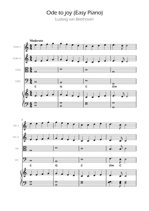 Ode To Joy - Easy String Quartet w/ piano accompaniment