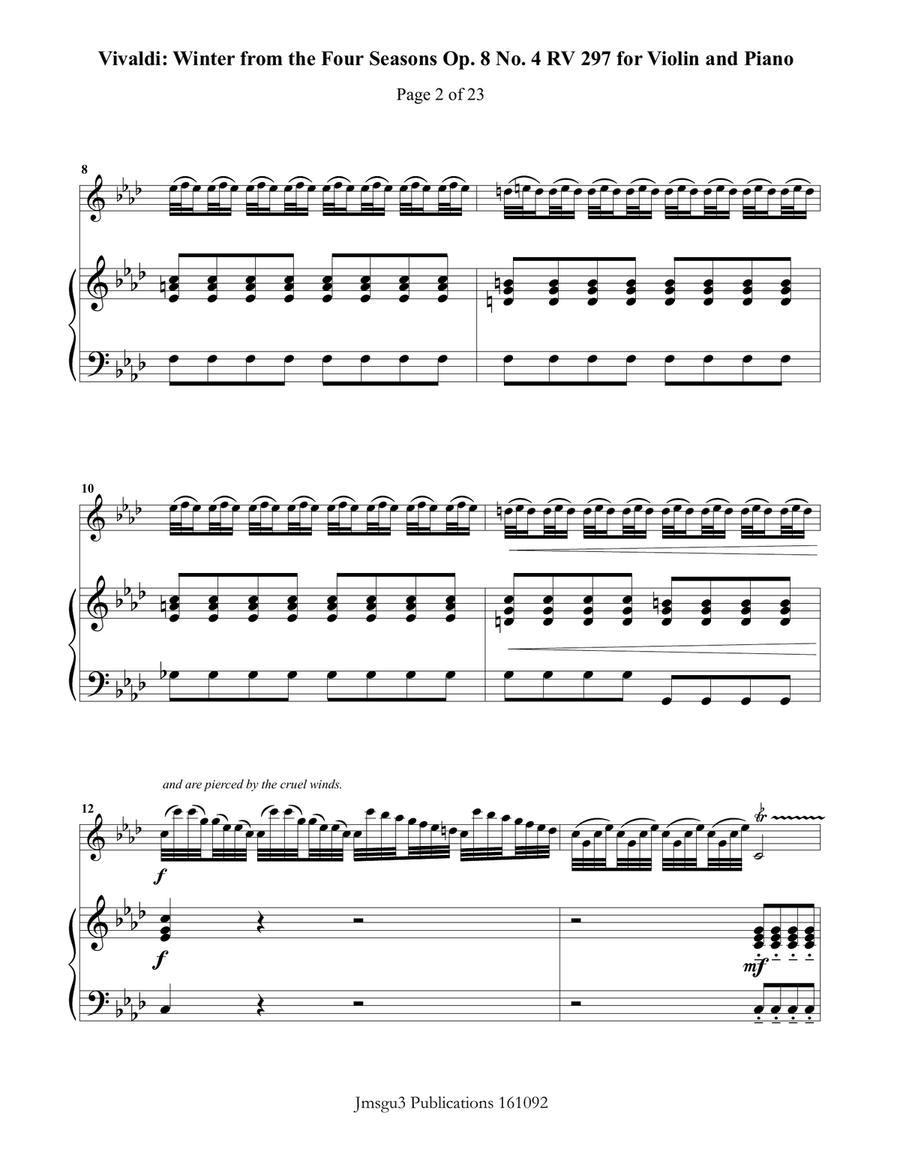 Vivaldi: Winter from the Four Seasons for Violin & Piano Violin Solo scores gallery preview page 2
