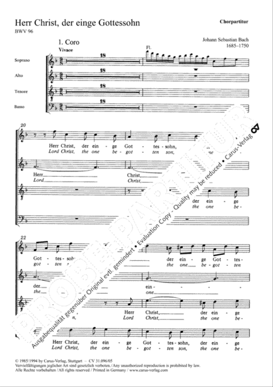 Lord Christ, the one begotten son (Herr Christ, der einge Gottessohn) 4-Part scores gallery preview page 2