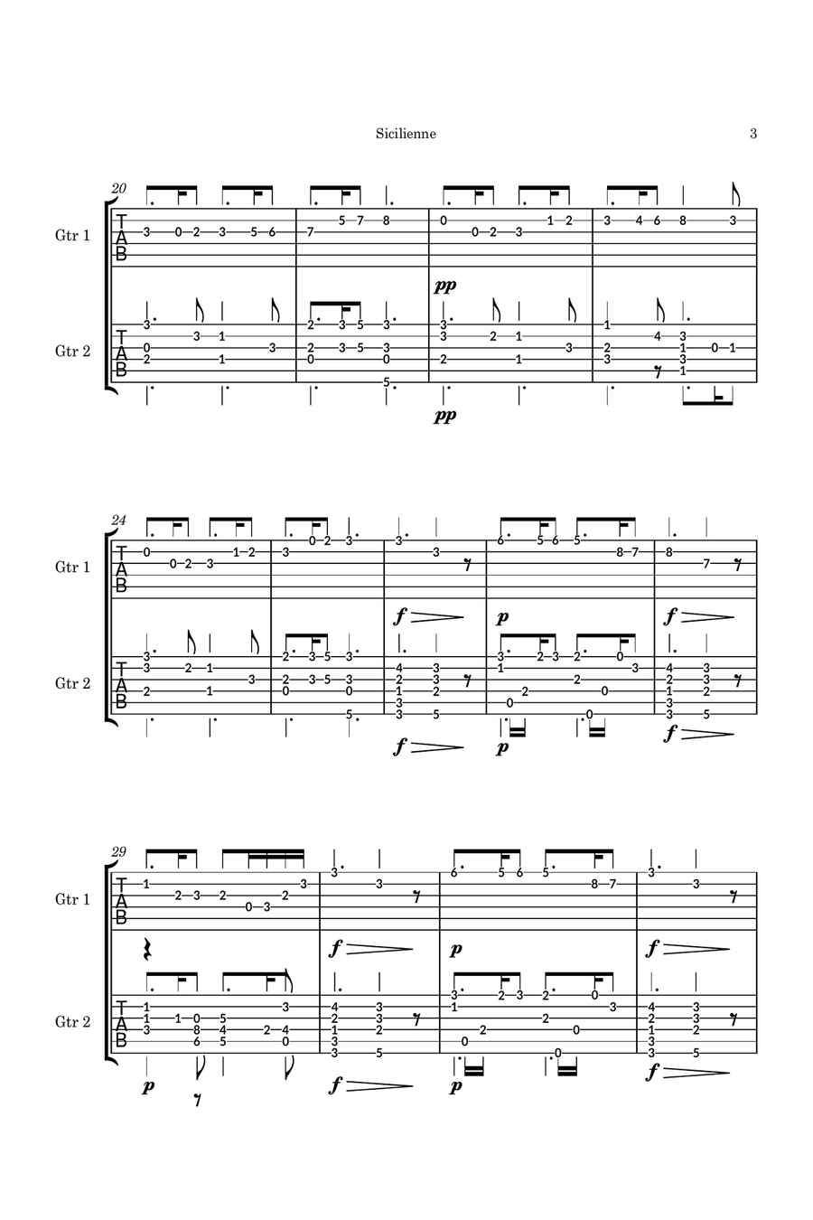 Sicilienne Op. 78 for guitar duo (TAB) Guitar Ensemble scores gallery preview page 3