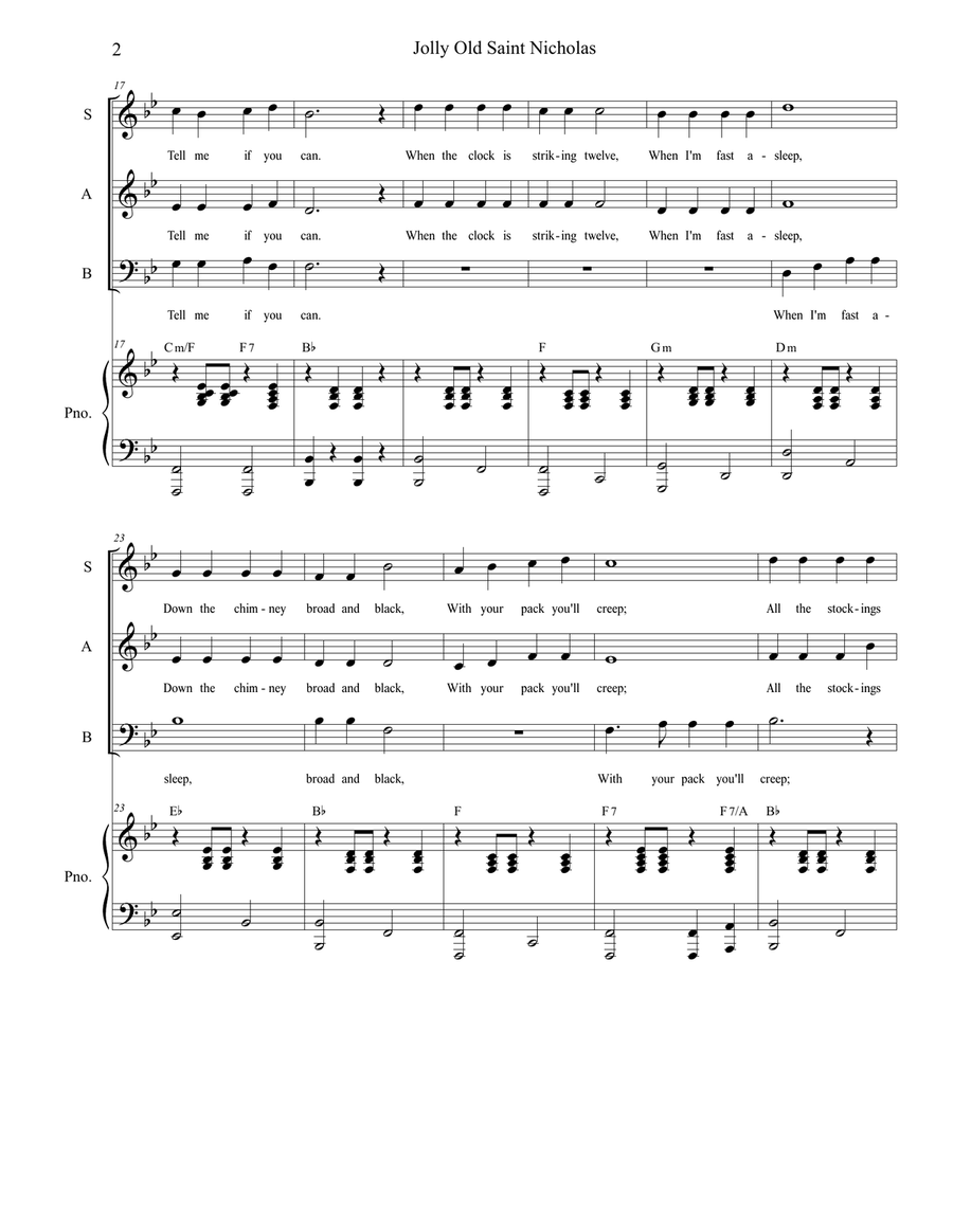 Jolly Old Saint Nicholas with Up On The Housetop (for SAB) 3-Part scores gallery preview page 3