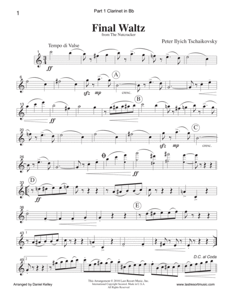 Final Waltz from the Nutcracker for Wind Quartet (Mixed Quartet, Double Reed Quartet, or Clarinet Qu