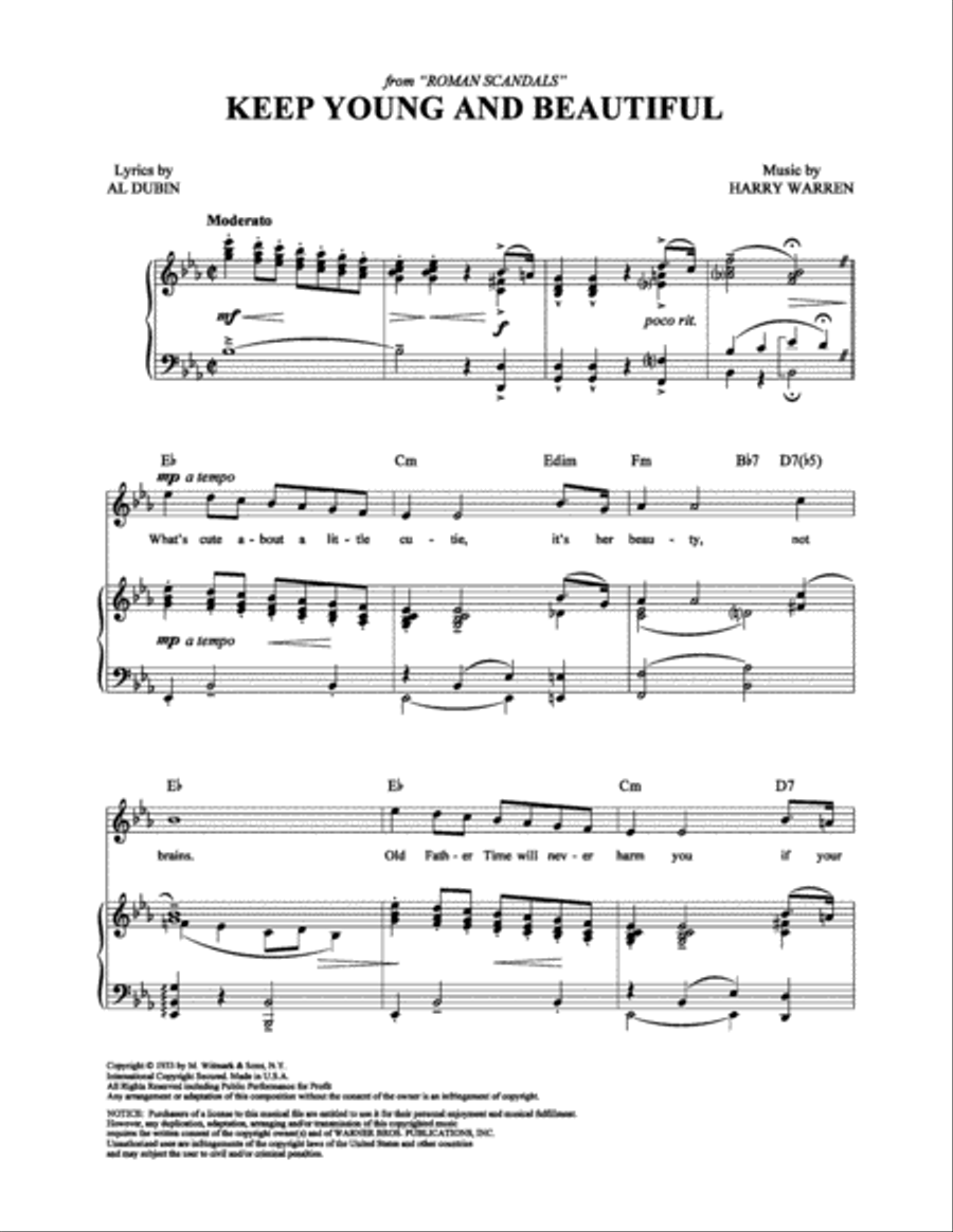 Keep Young and Beautiful Piano, Vocal, Guitar scores gallery preview page 1