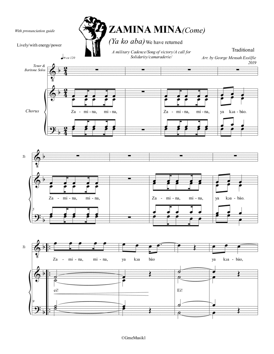 Zamina Mina(Yeako Aba O) 4-Part scores gallery preview page 1