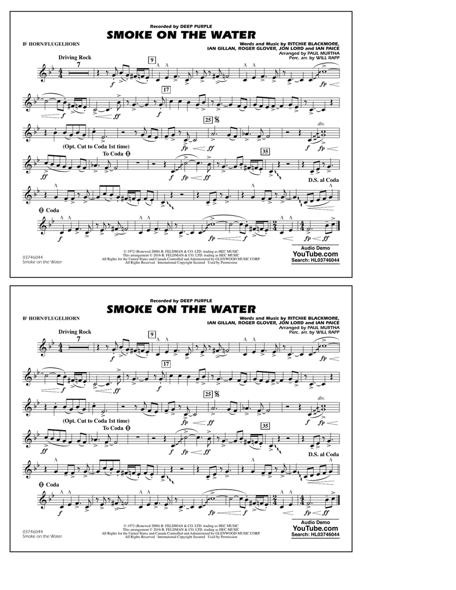 Smoke on the Water - Bb Horn/Flugelhorn Marching Band scores gallery preview page 1
