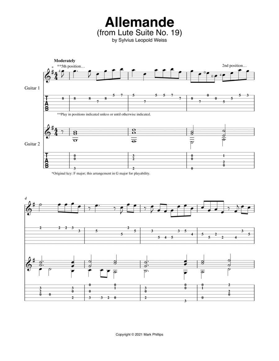 Allemande (from Lute Suite No. 19) Lute scores gallery preview page 1