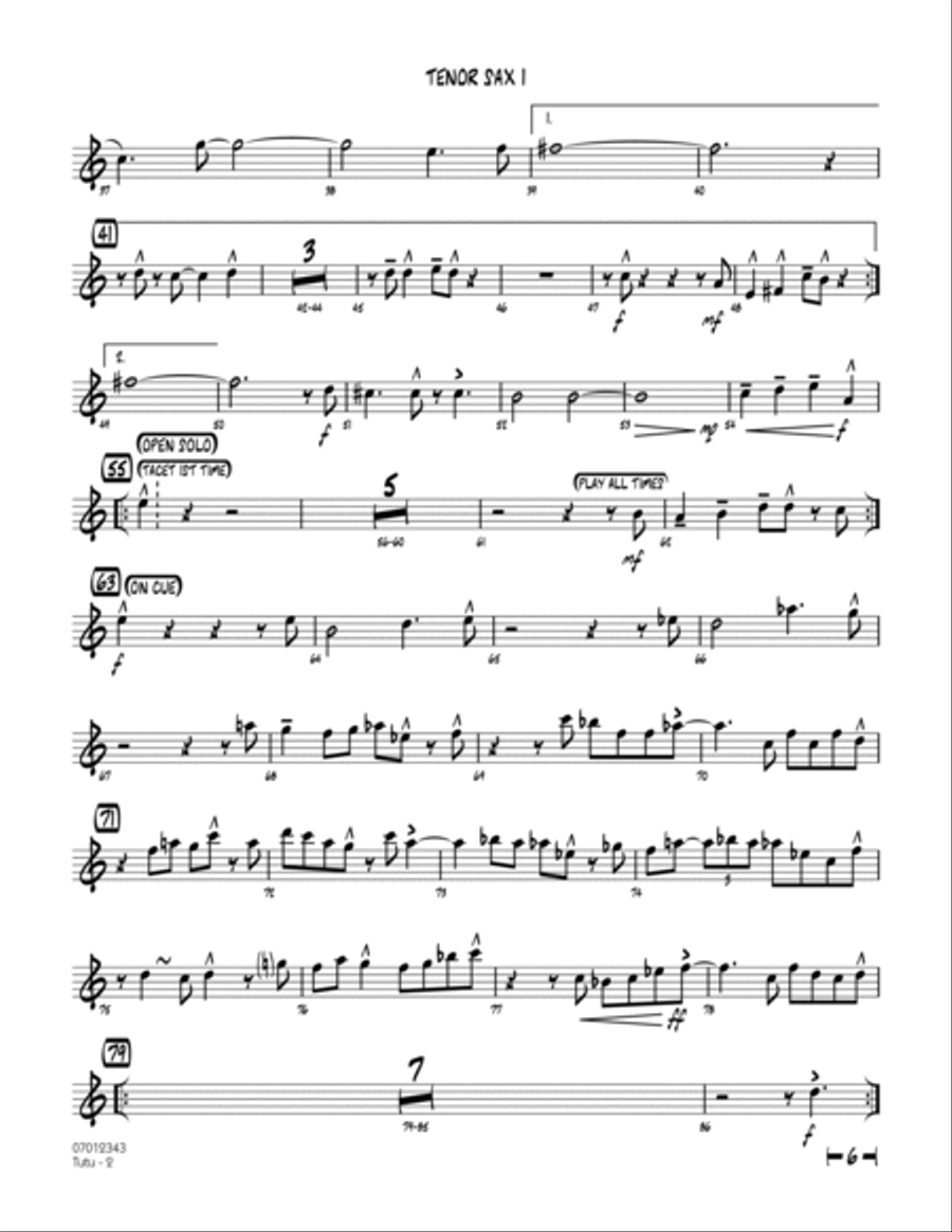 Tutu - Tenor Sax 1 Tutu - Tenor Sax 1 Jazz Ensemble scores gallery preview page 2