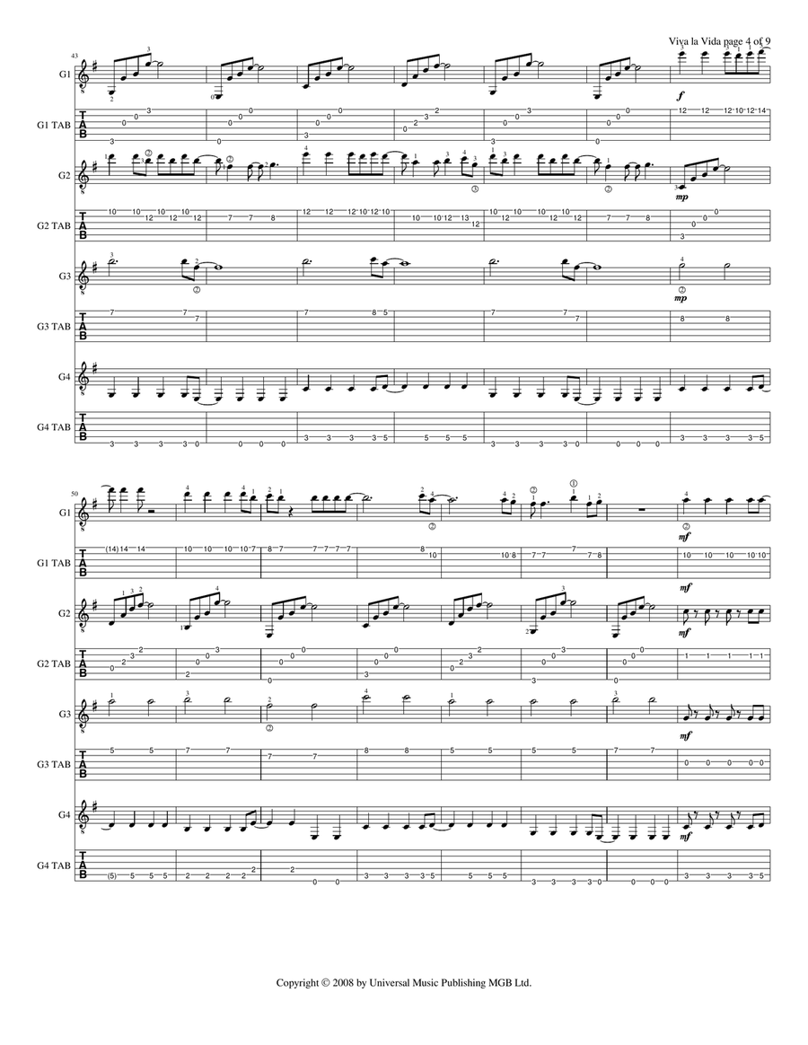Viva La Vida Guitar Ensemble scores gallery preview page 5