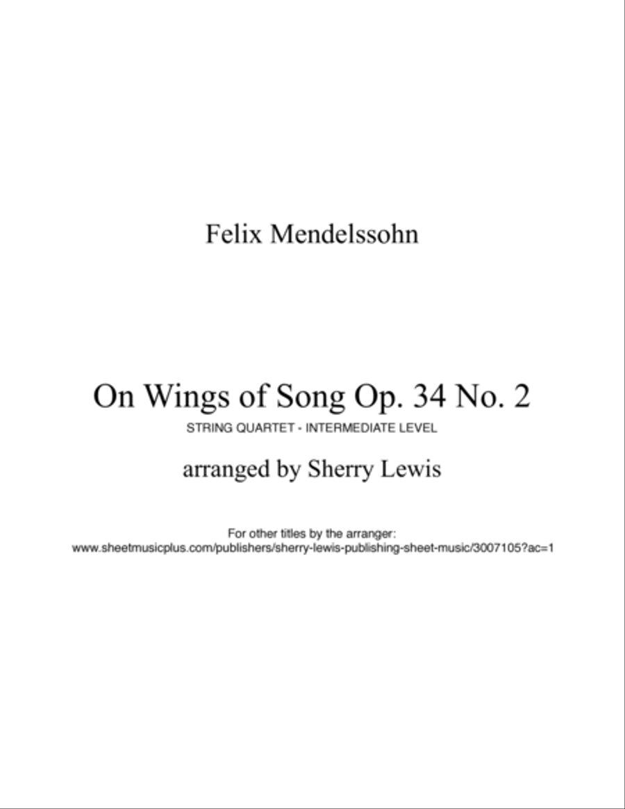 ON WINGS OF SONG, String Quartet, Intermediate Level for 2 violins, viola and cello String Quartet scores gallery preview page 2