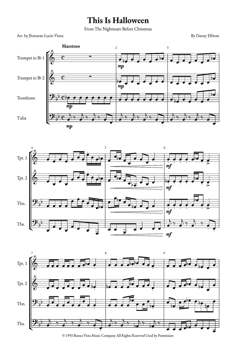 This Is Halloween Brass Quartet scores gallery preview page 1