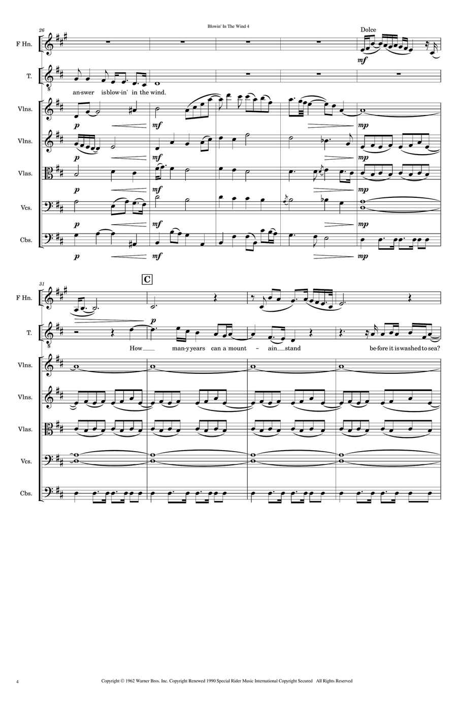 Blowin' In The Wind Full Orchestra scores gallery preview page 4