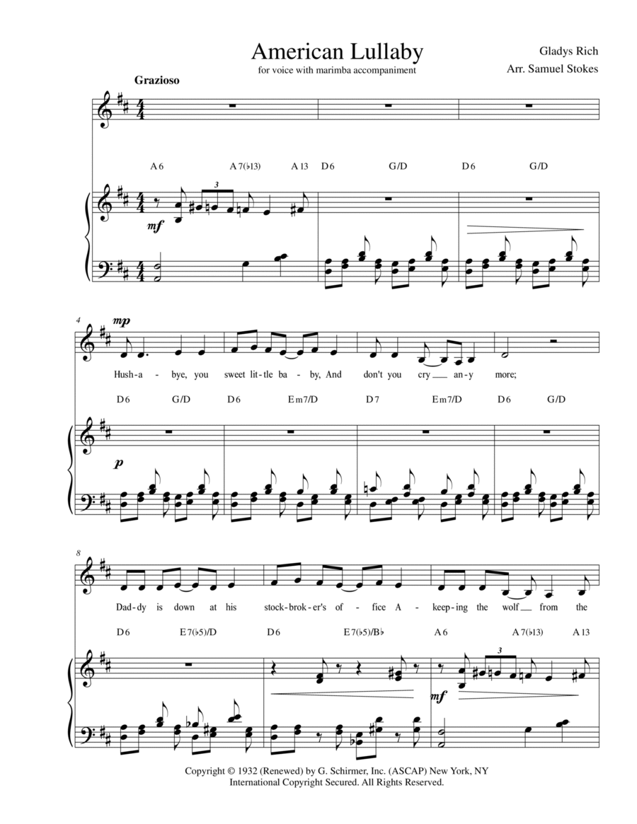 American Lullaby Piano, Vocal, Guitar scores gallery preview page 1
