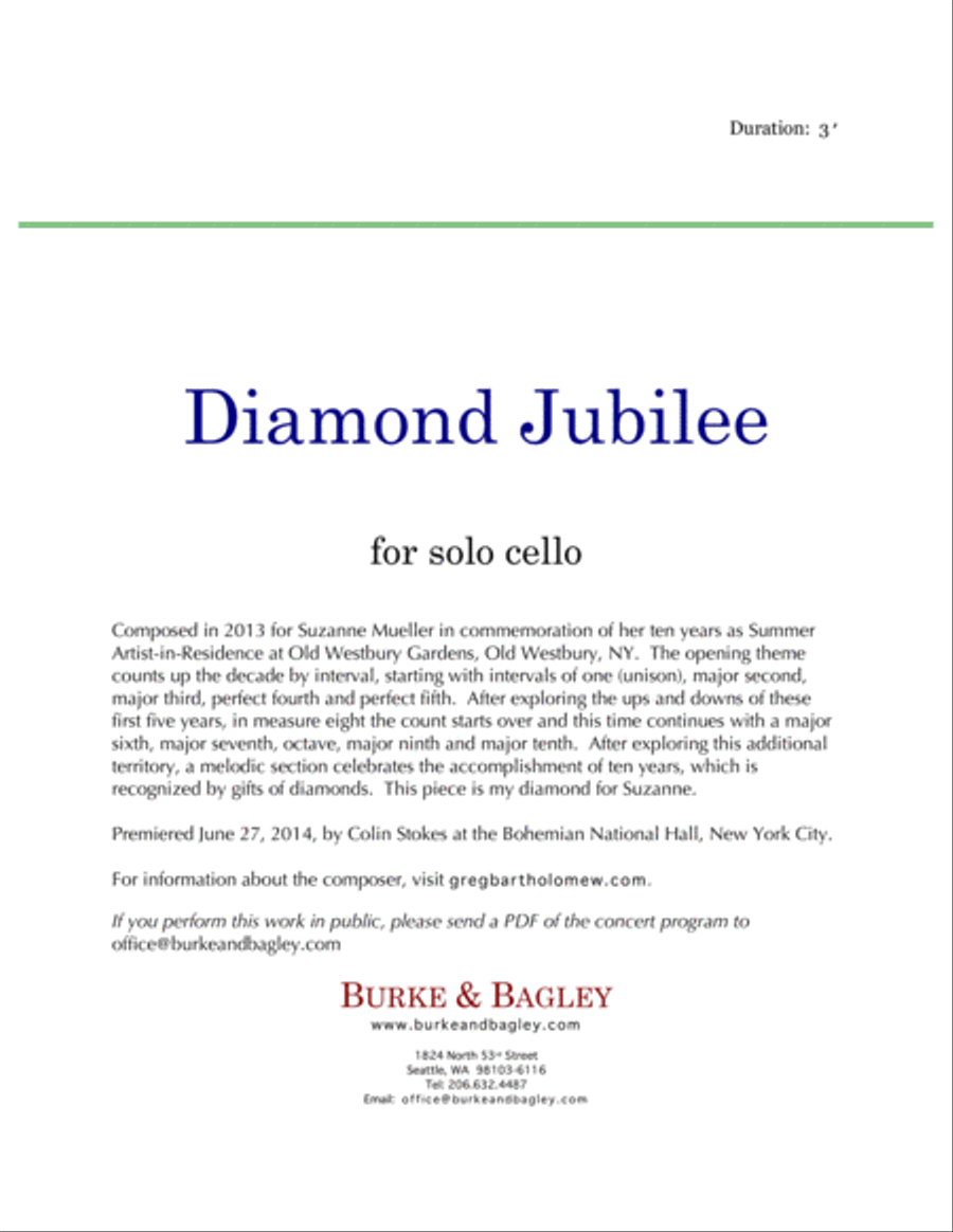 Diamond Jubilee for solo cello image number null