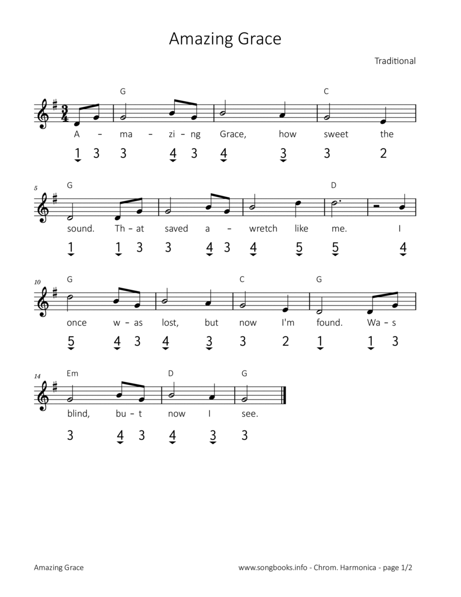 Amazing Grace Harmonica scores gallery preview page 1