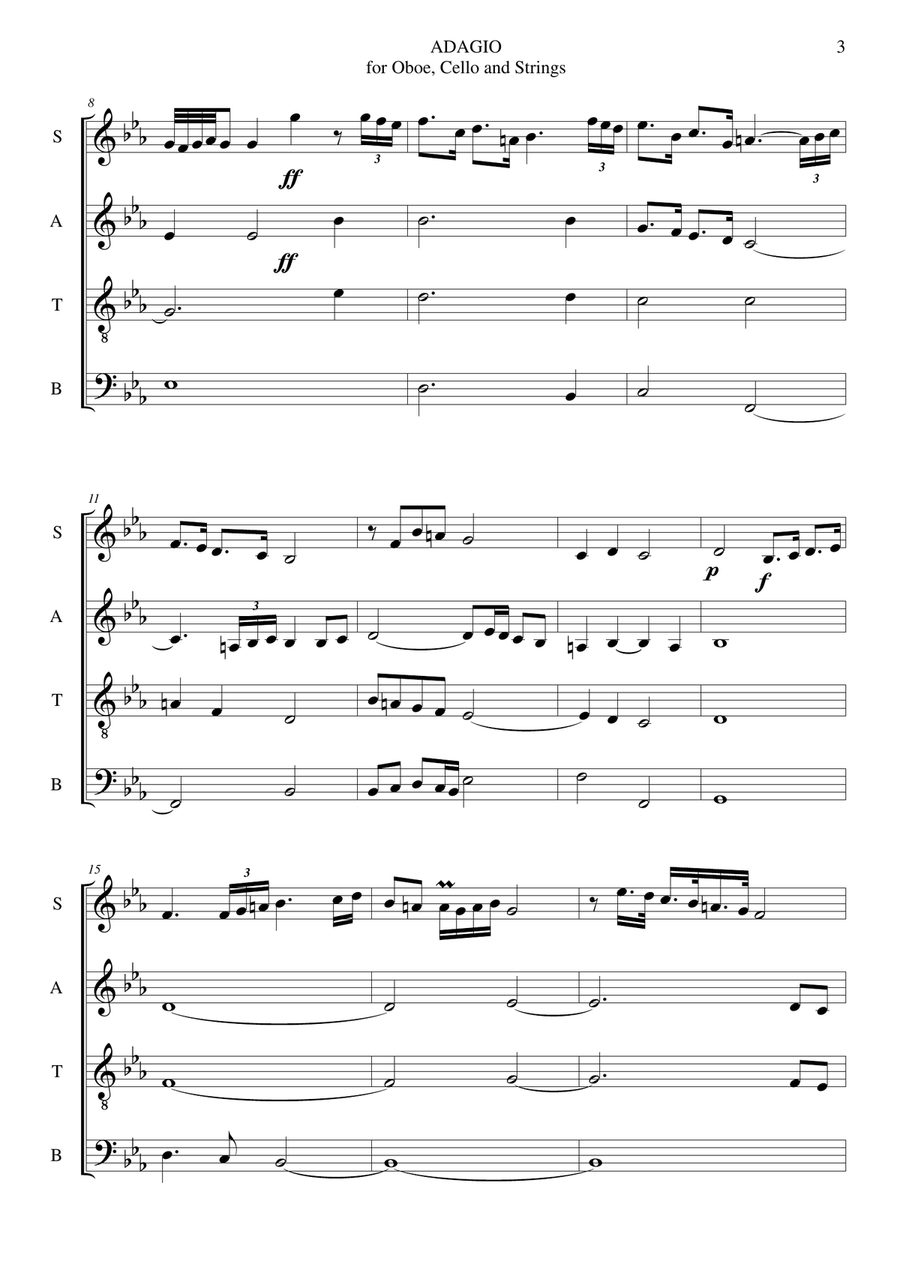 ADAGIO - for Oboe, Cello and Strings - D. Zipoli - Arr. for SATB Choir in vocalization - Score Only 4-Part scores gallery preview page 3