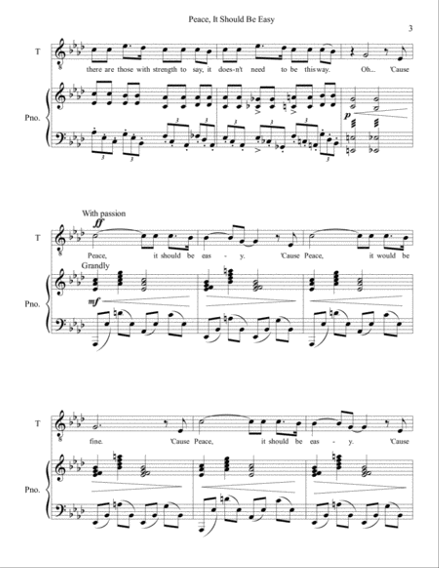 Peace, It Should Be Easy Tenor Voice scores gallery preview page 3
