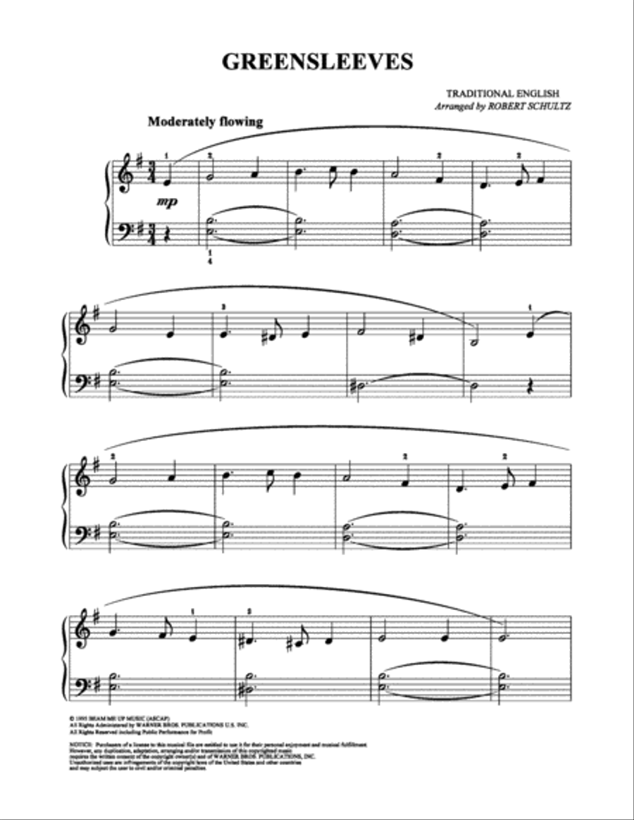 Greensleeves Easy Piano scores gallery preview page 1
