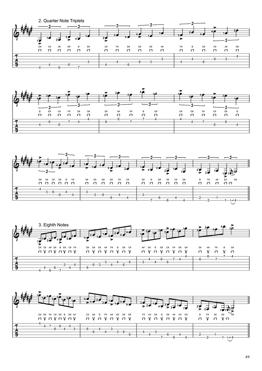G# Dorian Mode Exercises - Ascending and Descending in 4ths Acoustic Guitar scores gallery preview page 2