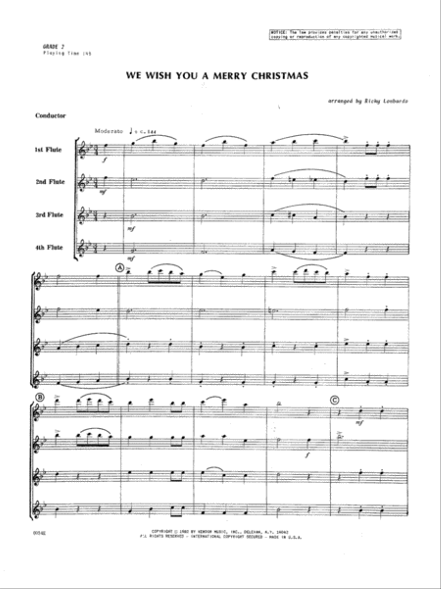 We Wish You a Merry Christmas Flute Quartet scores gallery preview page 2