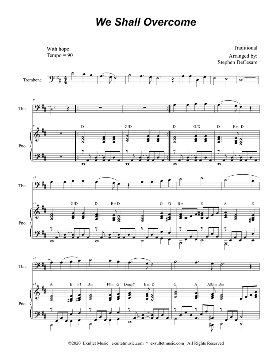 We Shall Overcome (for Trombone solo and Piano) Piano scores gallery preview page 2