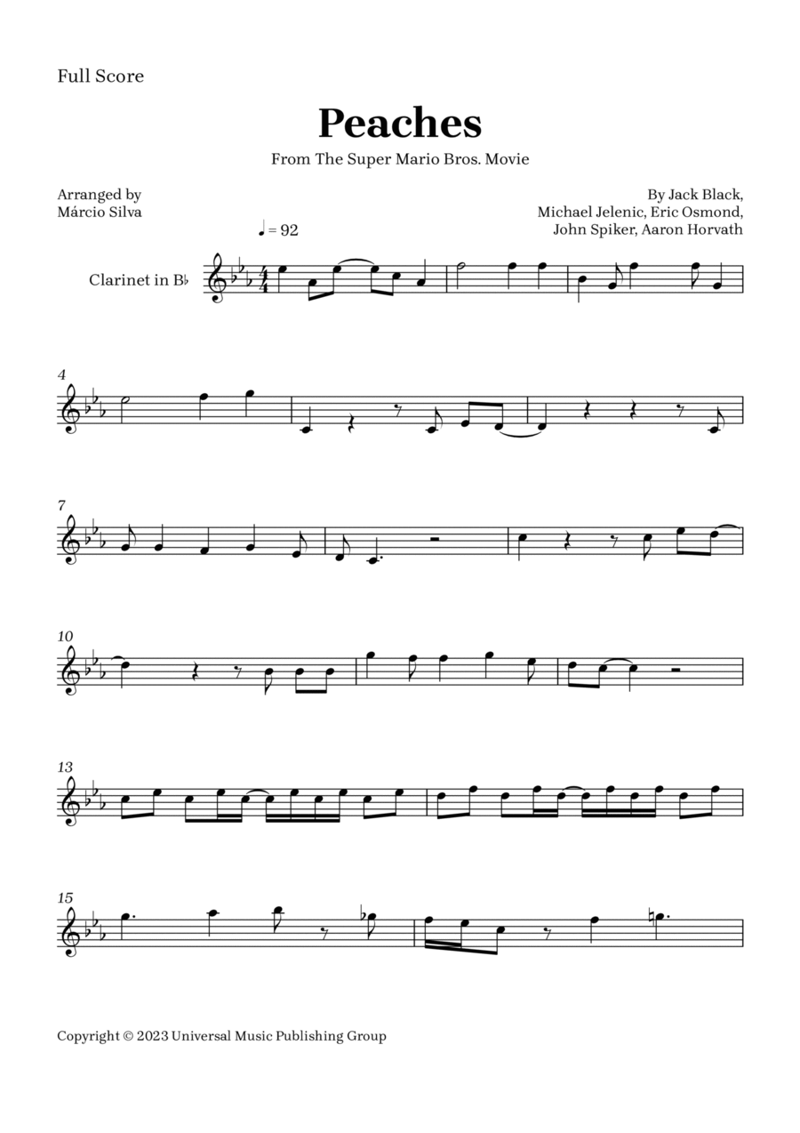 Peaches B-Flat Clarinet scores gallery preview page 1