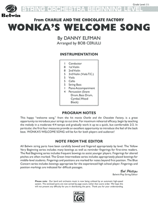 Wonka's Welcome Song (from Charlie and Chocolate Factory): Score