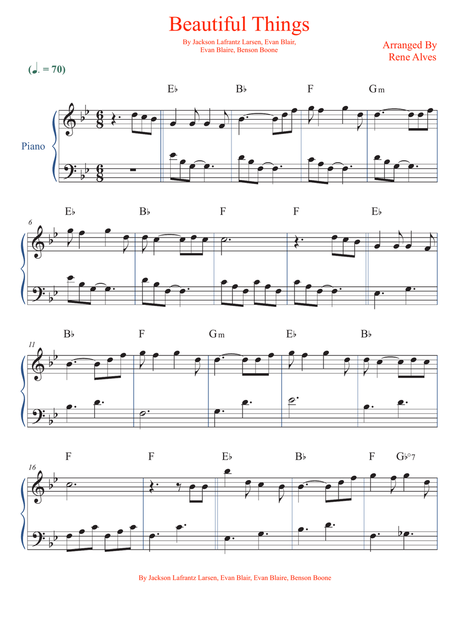 Beautiful Things Easy Piano scores gallery preview page 1