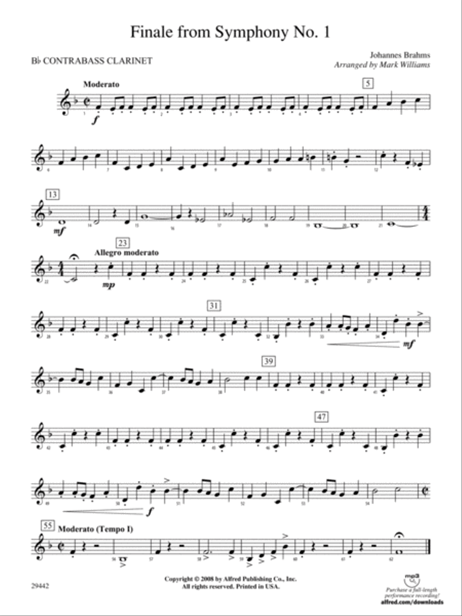 Finale from Brahms's Symphony No. 1: (World Part) B-flat Contrabass Clarinet Concert Band scores gallery preview page 1