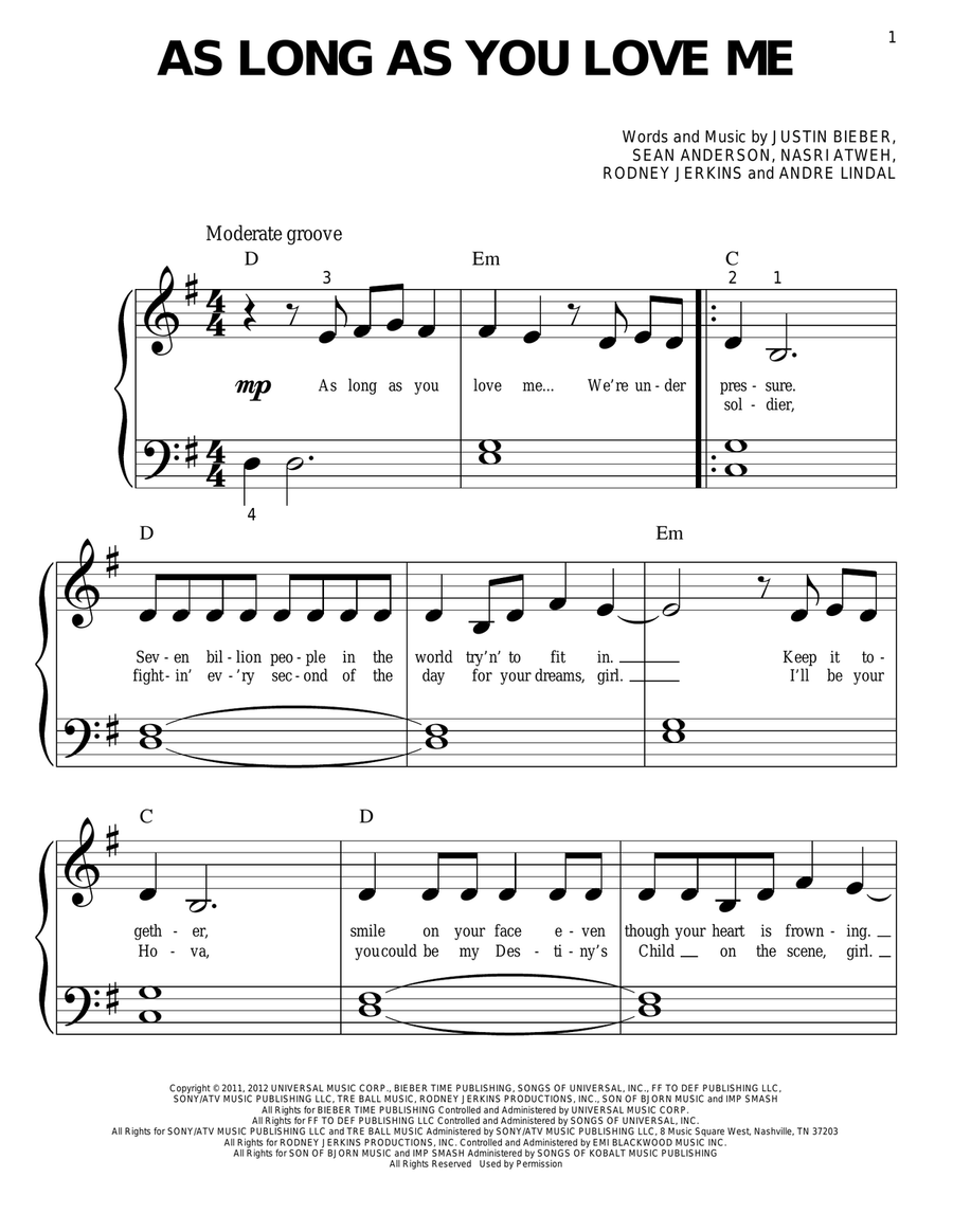 As Long As You Love Me Easy Piano scores gallery preview page 1