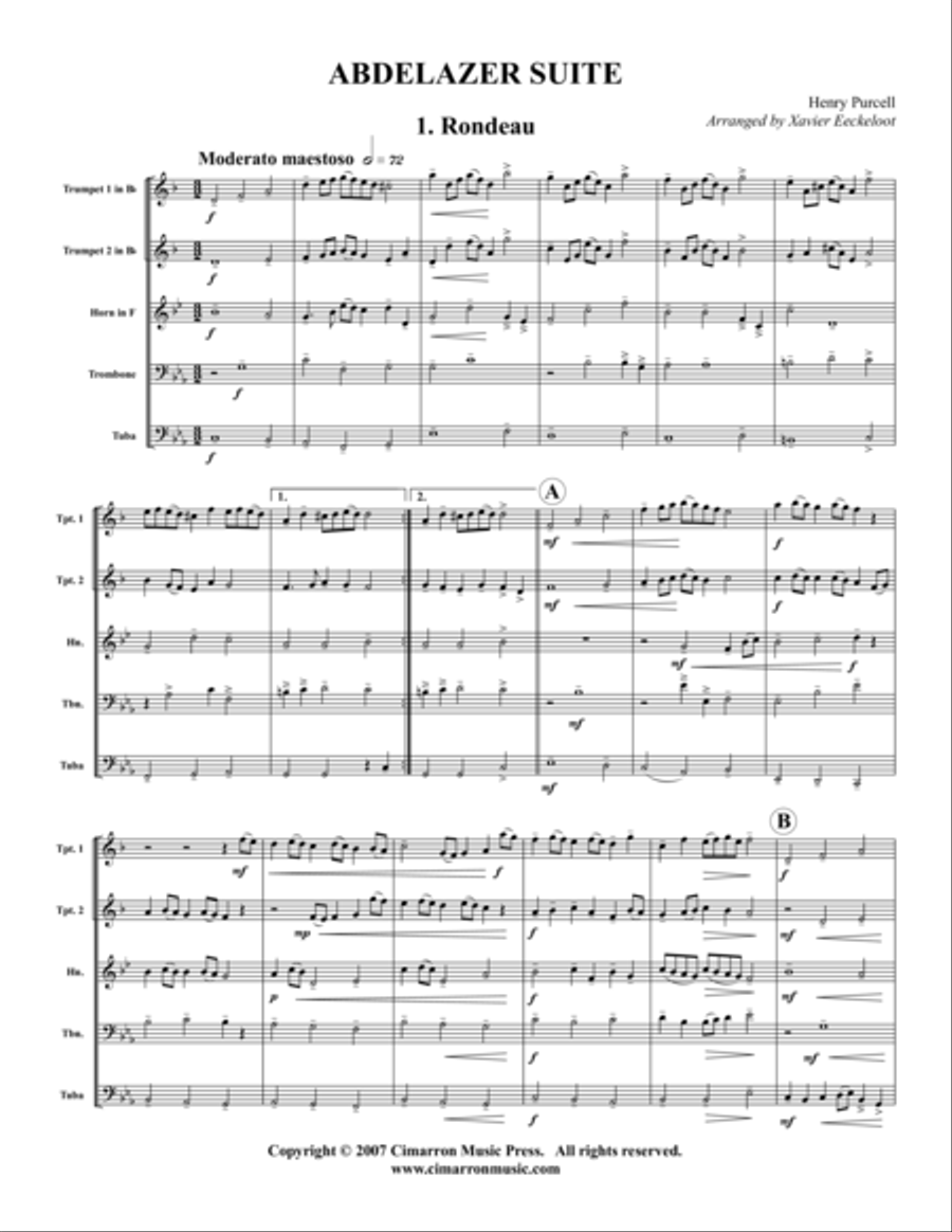 Abdelazer Suite Brass Quintet scores gallery preview page 1