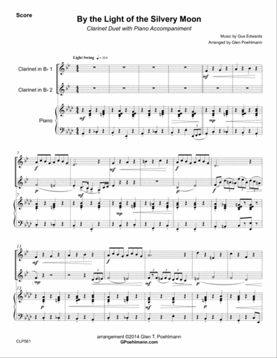 BY THE LIGHT OF THE SILVERY MOON - CLARINET DUET with Piano Accompaniment Clarinet Duet scores gallery preview page 1