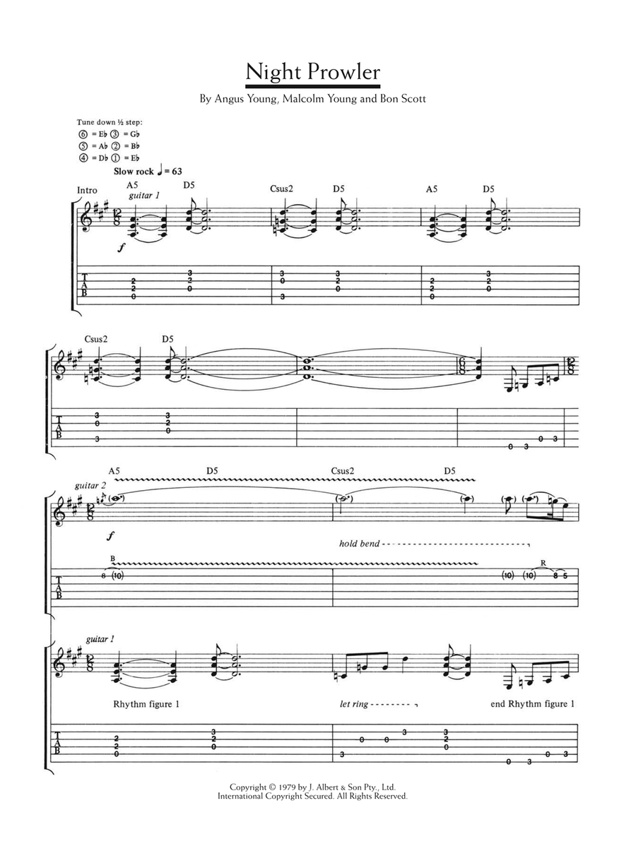 Night Prowler by AC/DC Guitar Tablature - Digital Sheet Music