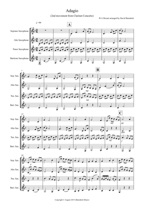 Adagio from Mozart's Clarinet Concerto for Saxophone Quartet
