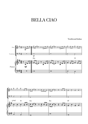 Bella Ciao with chords for Flute, Trombone and Piano