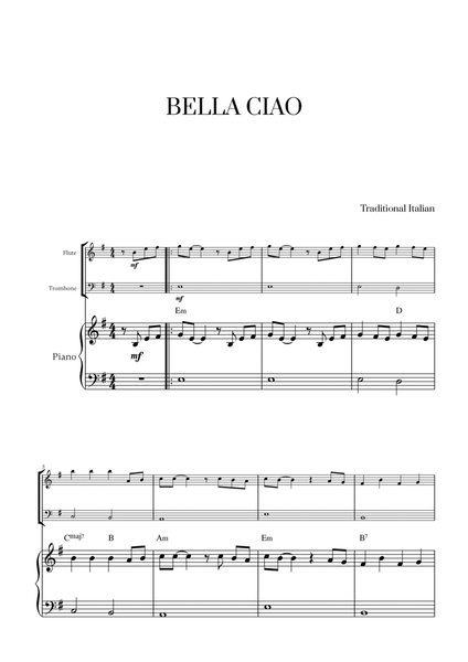 Bella Ciao with chords for Flute, Trombone and Piano image number null