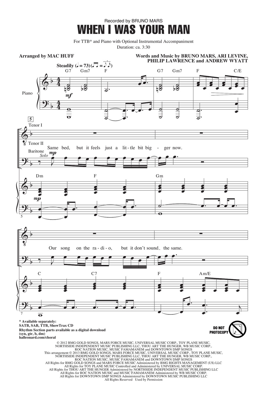 When I Was Your Man (arr. Mac Huff) TTBB scores gallery preview page 1