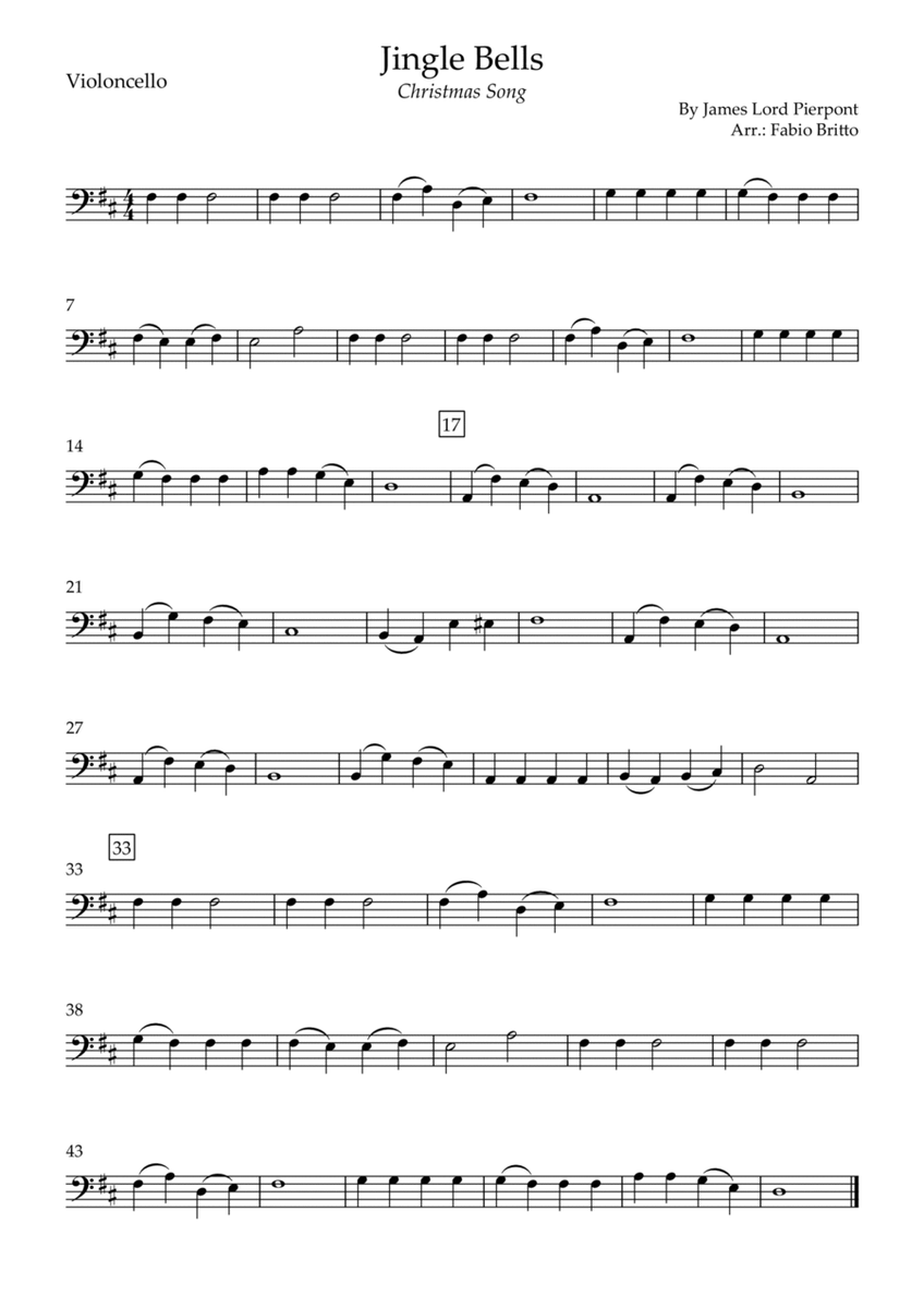 Jingle Bells (Christmas Song) for Cello Solo