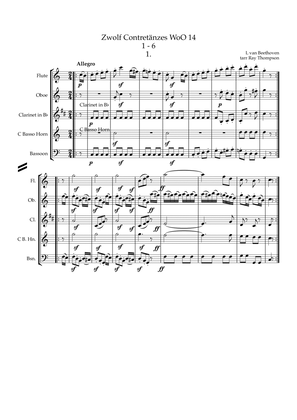 Beethoven: Zwölf Contretänzes (Twelve Countredances) WoO 14 Nos.1 - 6 - wind quintet