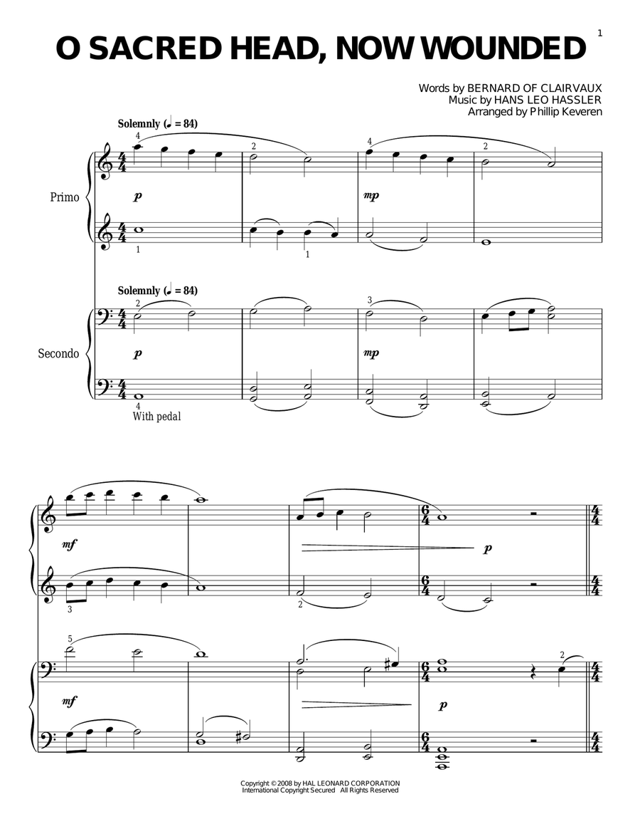 O Sacred Head, Now Wounded (arr. Phillip Keveren) Piano Duet scores gallery preview page 1