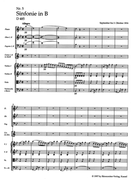 Symphony, No. 5 B flat major D 485