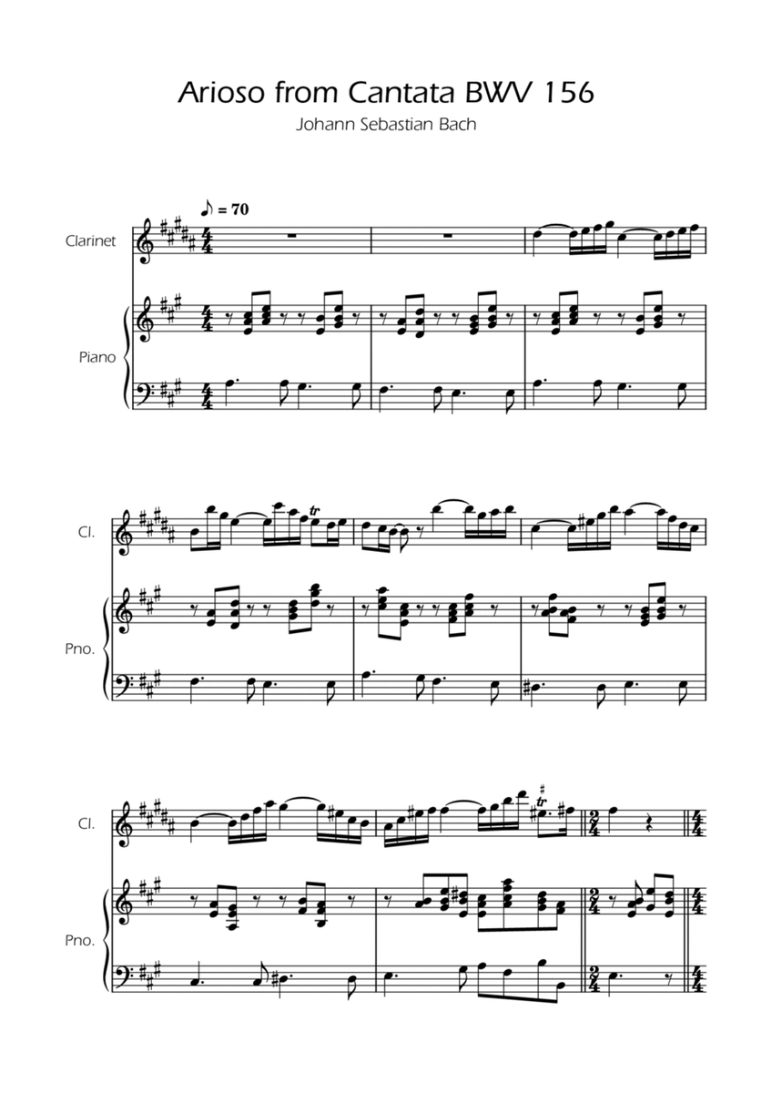 Arioso BWV 156 - Clarinet Solo w/ Piano image number null