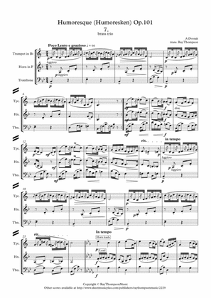 Book cover for Dvorak: Humoresques Op.101 No.7 - brass trio