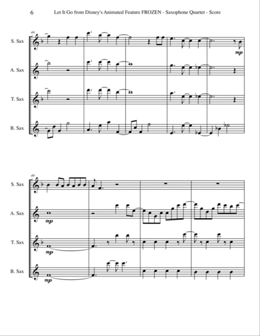 Let It Go (from Frozen) Woodwind Quartet scores gallery preview page 6
