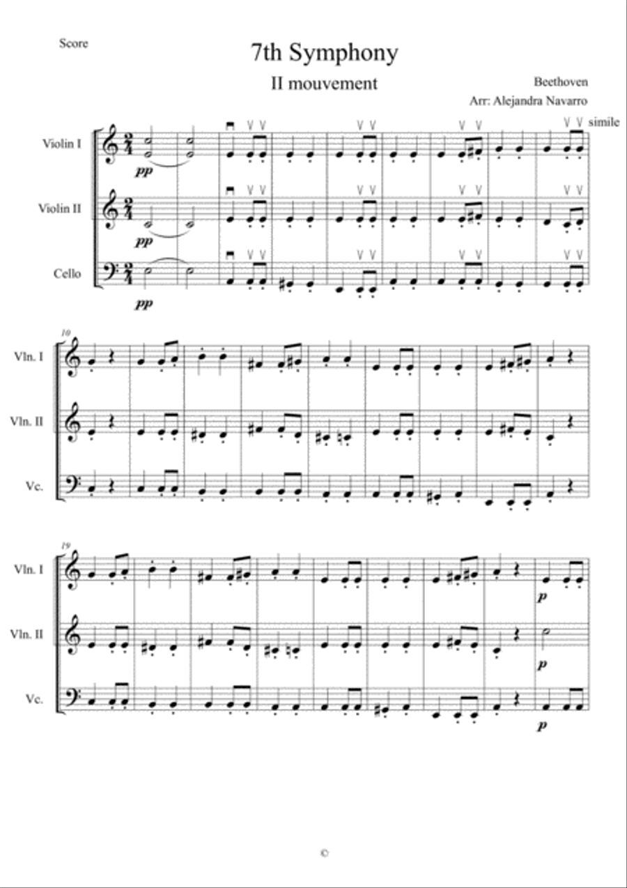 Beethoven 7th 2.Mov. String trio String Trio scores gallery preview page 1