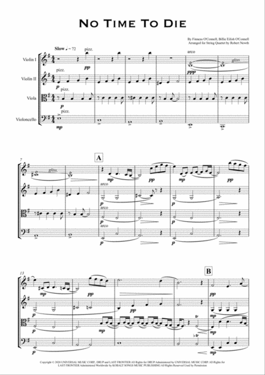 No Time To Die String Quartet scores gallery preview page 1