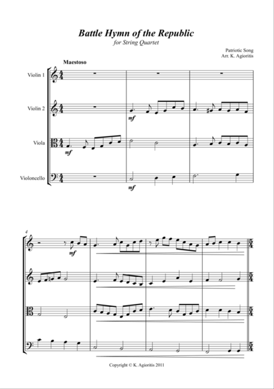 Battle Hymn of the Republic - A Jazz Arrangement - for String Quartet String Quartet scores gallery preview page 1