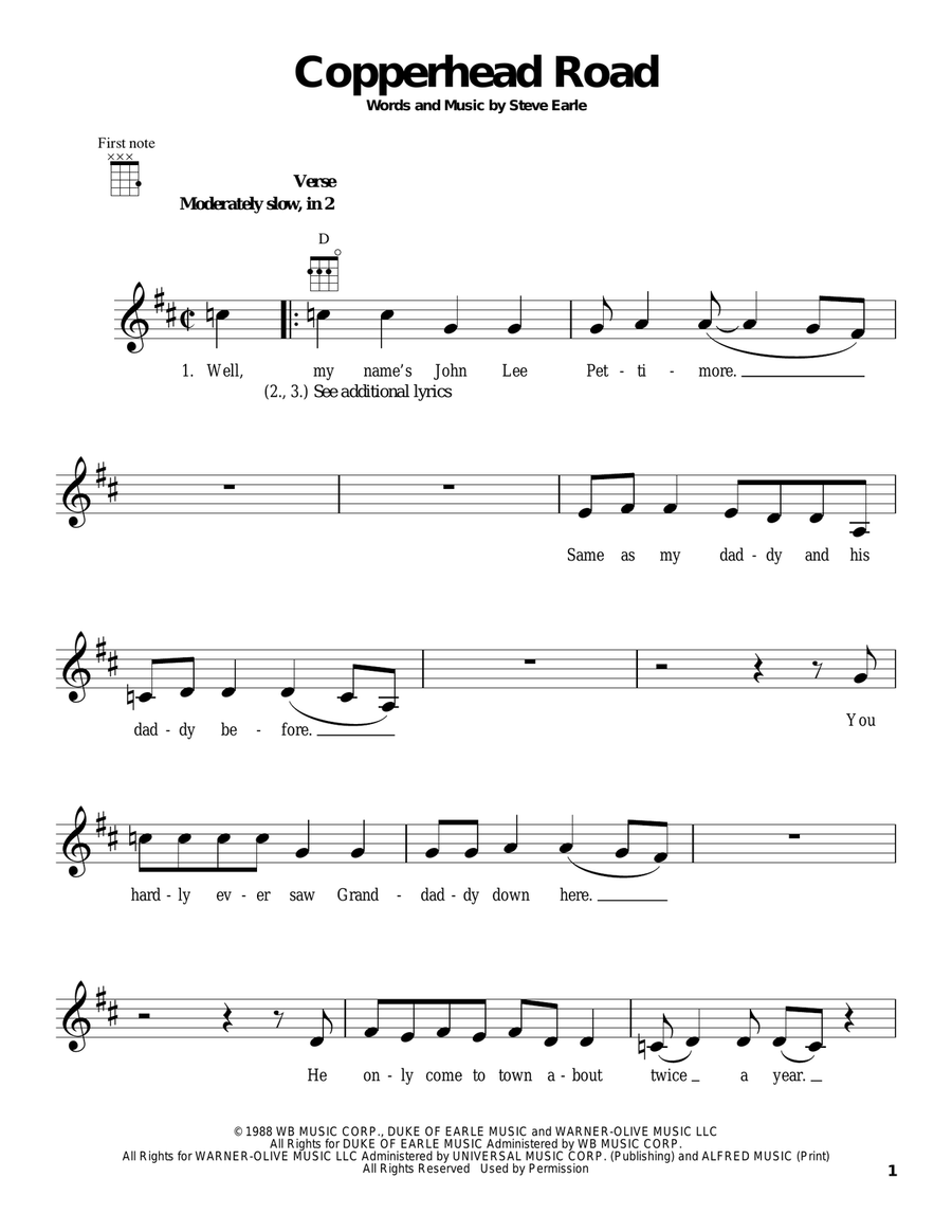 Copperhead Road Ukulele scores gallery preview page 1