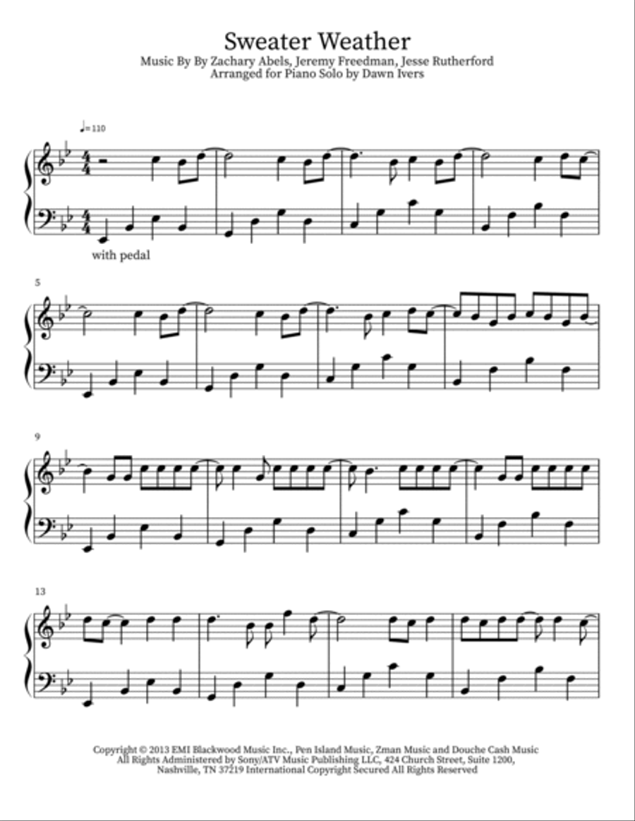Sweater Weather Sweater Weather Piano Solo scores gallery preview page 2