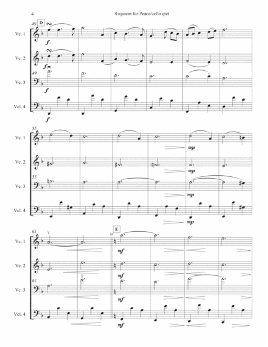 Requiem for Peace (for cello quartet) Cello scores gallery preview page 4